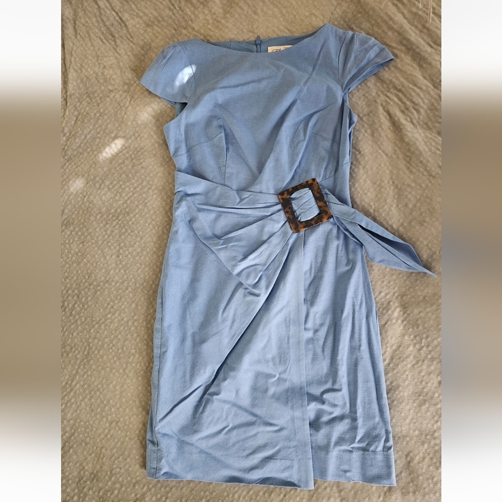 Eliza J Blue One Shoulder Flutter Sleeve Sheath Dress